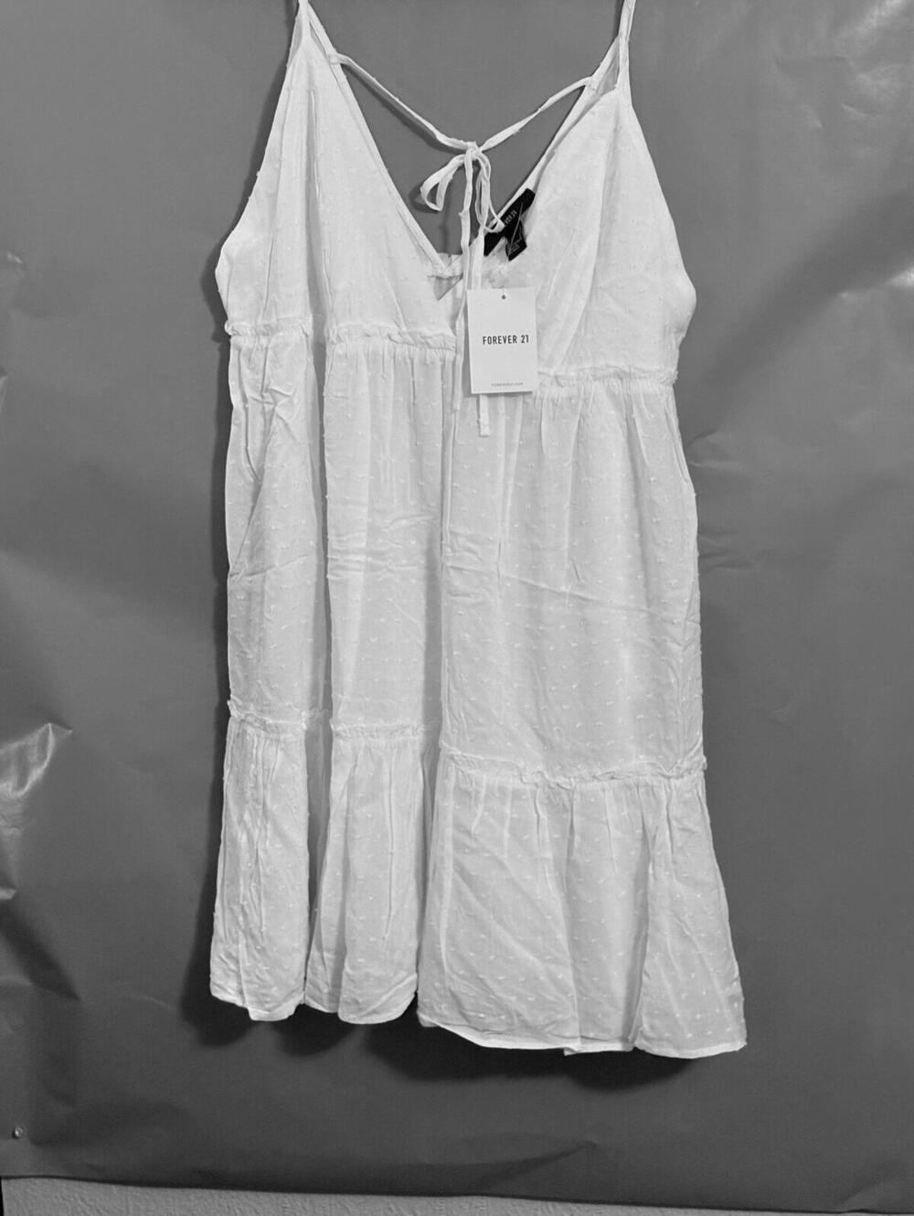 Forever 21 White Tiered Spaghetti Strap Tie-Back Dress